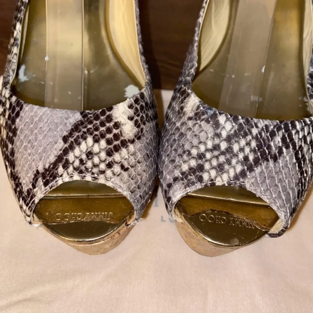 Jimmy Choo Snakeskin Peep Toe Wedges